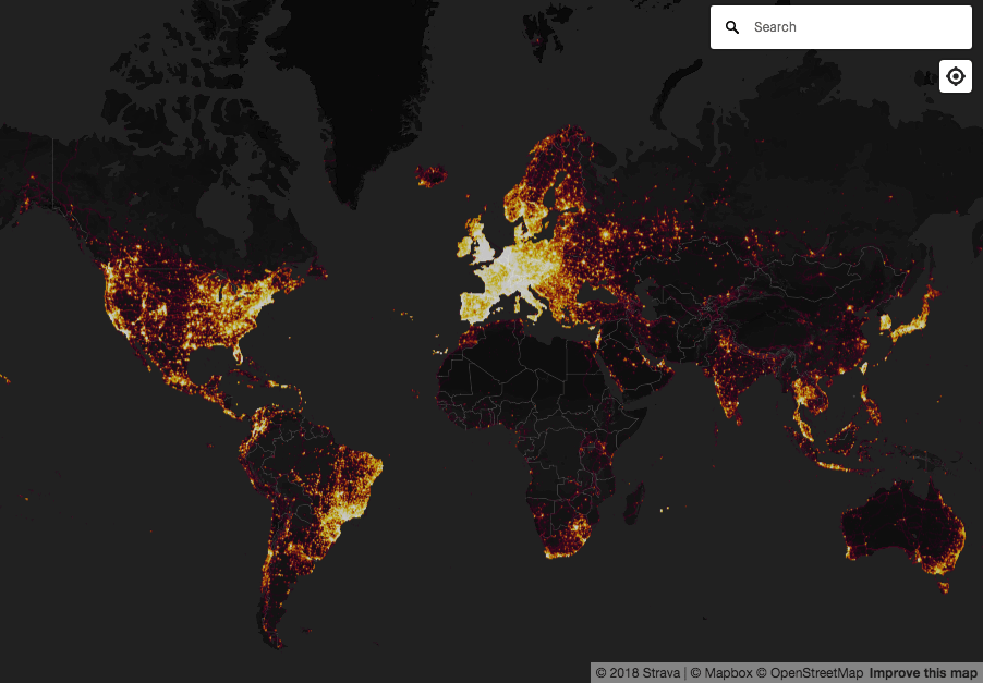 Карта популярности приложения Strava во всём мире
