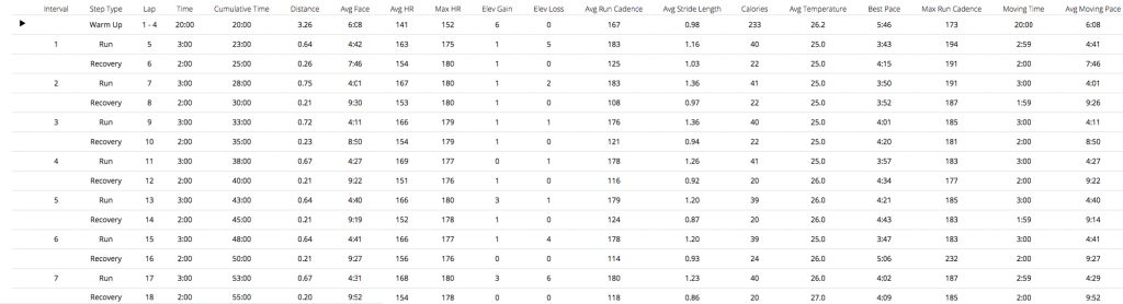 Статистика интервальной тренировки с Garmin Forerunner 645 Music