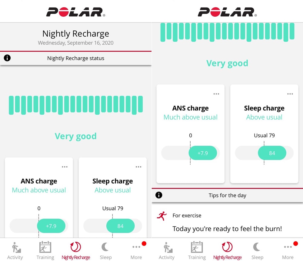 Приложение Polar Flow, вкладка