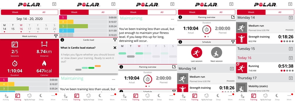 Приложение Polar Flow, вкладка
